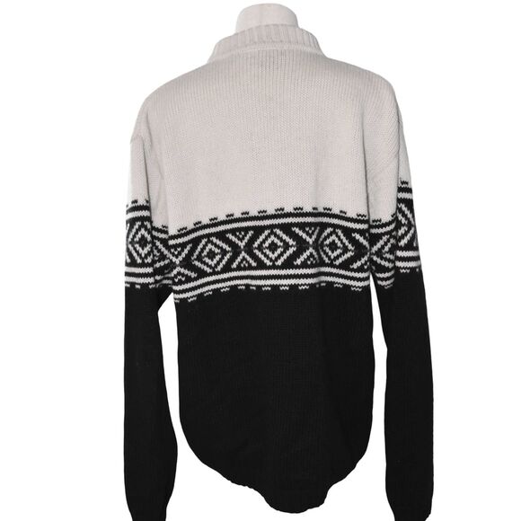 Vintage Obermeyer Mens 100% Wool Sweater Nordic Fair Isle Quarter Zip Black XL - Picture 4 of 5